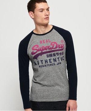 Superdry Vintage Authentic Raglan Hosszú Ujjú Férfi Pólók Sötétkék | TFNCE9860